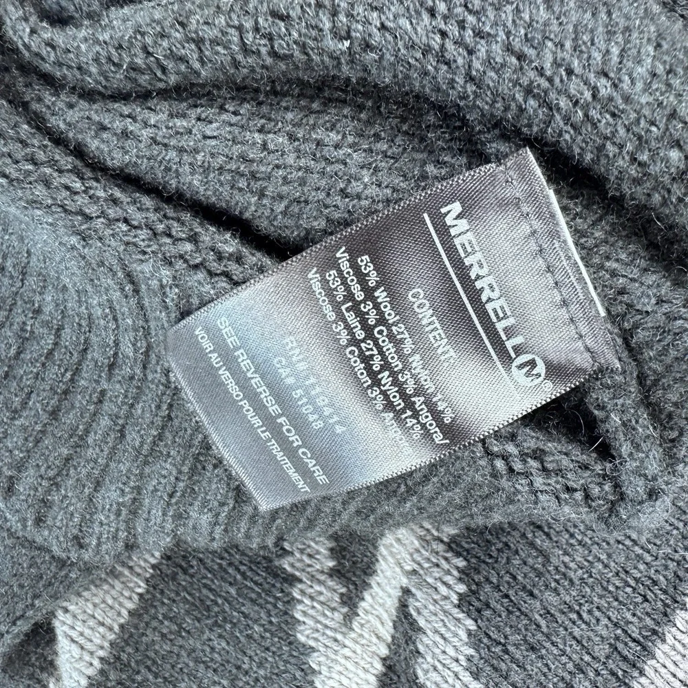 Merrell Wool Blend Hoodie Sweater Men L Gray Aztec Full-Zip Long Sleeve Fleece